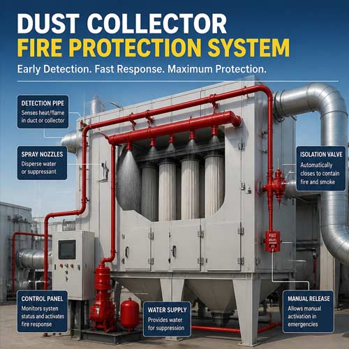 Spark detection and extinguishing for dust collector fire protection