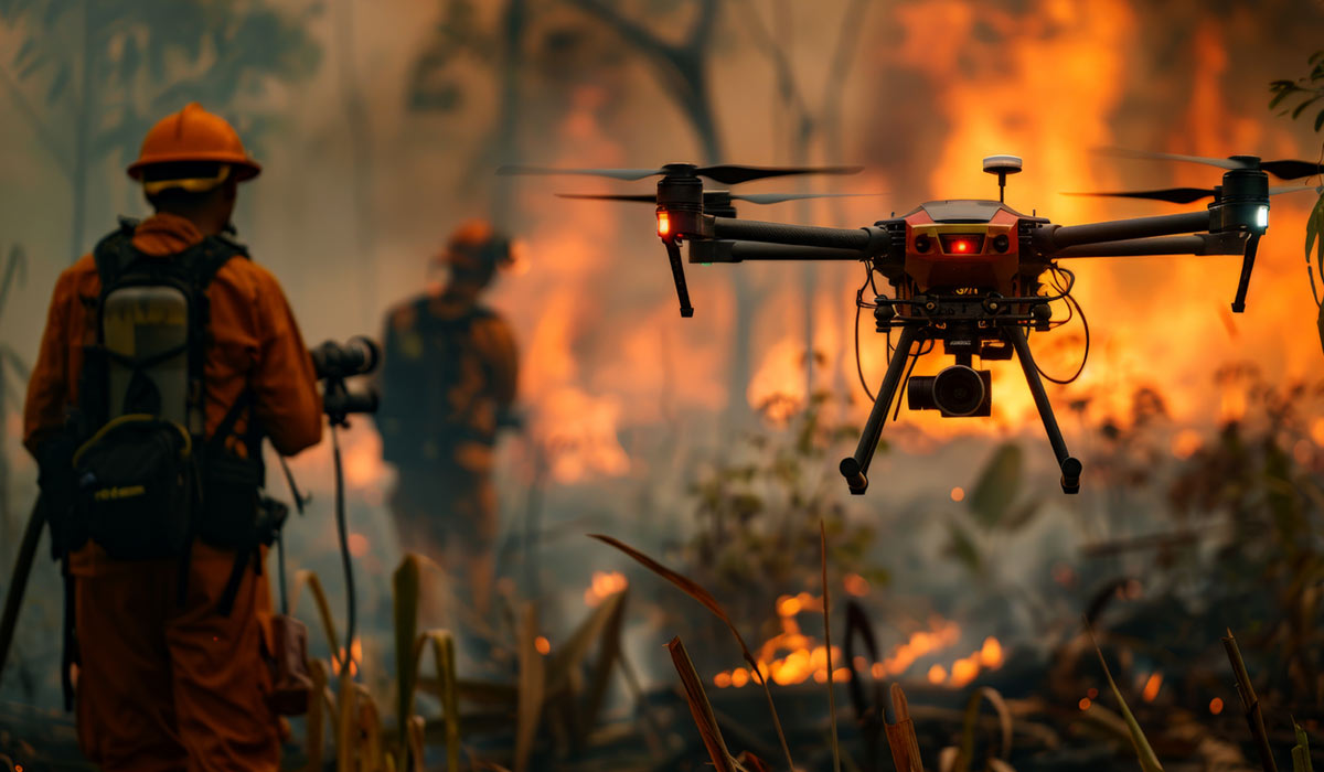Fire drone with thermal camera for heat detection and fire monitoring