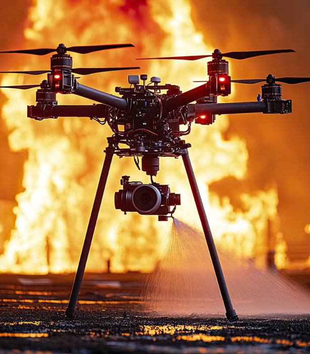 Fire fighting drone operator for industrial fire response