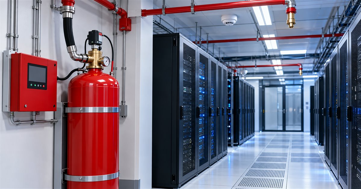 Novec 1230 clean-agent fire suppression cylinder protecting a server room in Mumbai and India